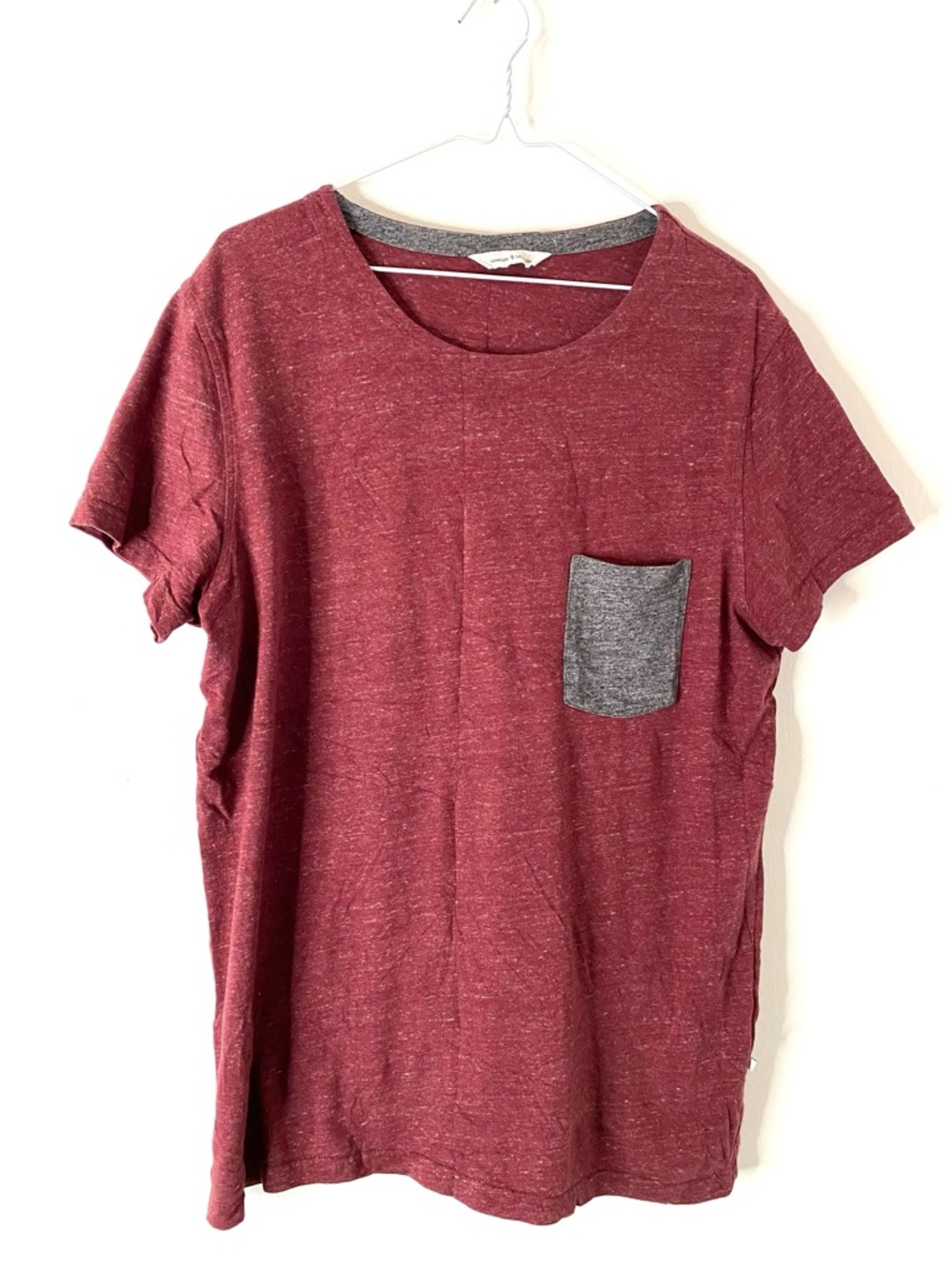 Samsøe Samsøe Burgundy Crew Neck Pocket Tee Minimalist Cotton